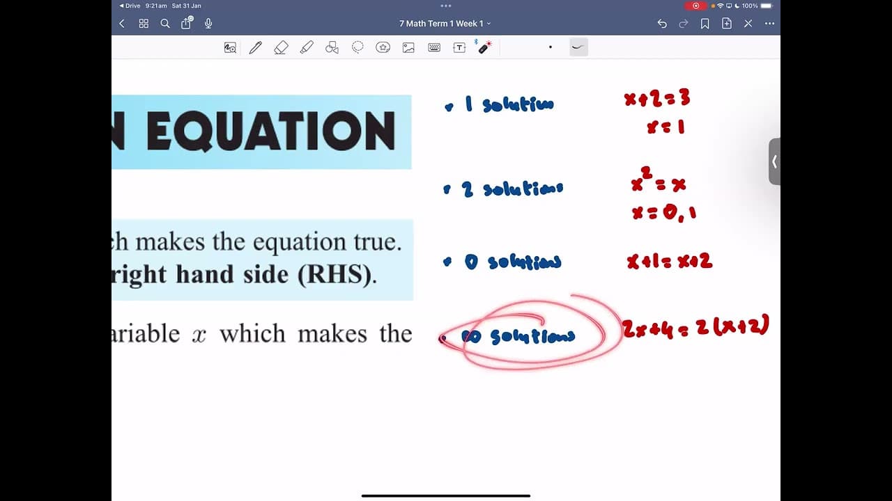 Mathematics Year 7: Solving Linear Equations