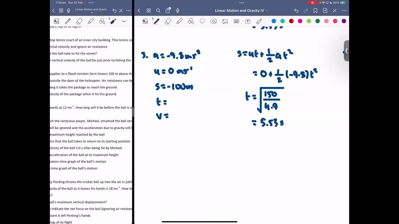 Physics Year 11: Equations of Motion Acceleration Due to Gravity